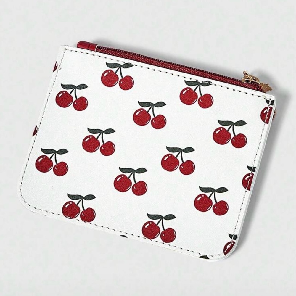 NWOT Faux Leather Cherry Print Card Holder & Coin Purse - Picture 2 of 3